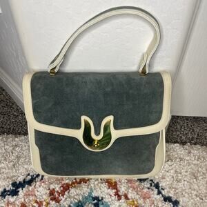 Vintage Marli Spain Blue Green Suede Handbag Purse